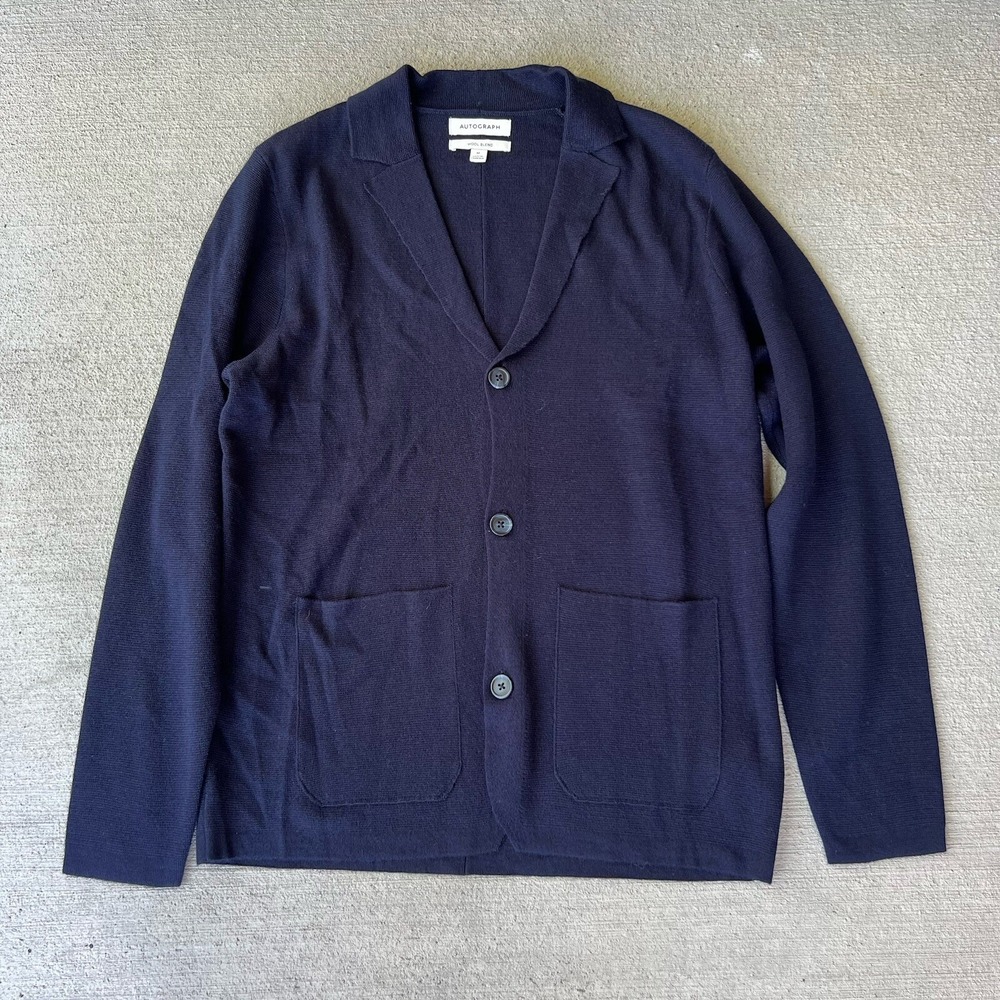 Autograph Men's Navy Wool Cardigan M | Button Front Classic Fit